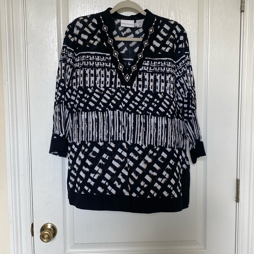 Alfred Dunner Black and White Oversized Polo Sweatshirt